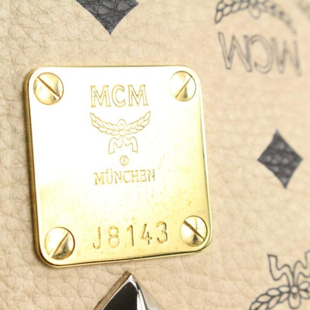 MCM Beige Monogram Visetos Logo Medium Studded Stark Backpack 921mcm73 - Picture 8 of 12
